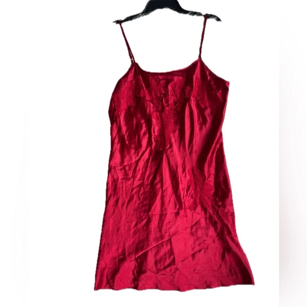 Natori Red Slip Satin Slip Dress Size Large